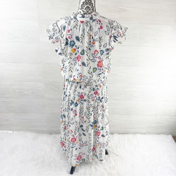 Anthropologie Current Air Floral Ruffle Flutter Sleeve Tie Collar Midi Dress - Picture 4 of 8